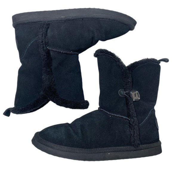 American Eagle Womens 9 Boots Black Suede Pull On Shearling Style Faux Fur Lined - Picture 6 of 8